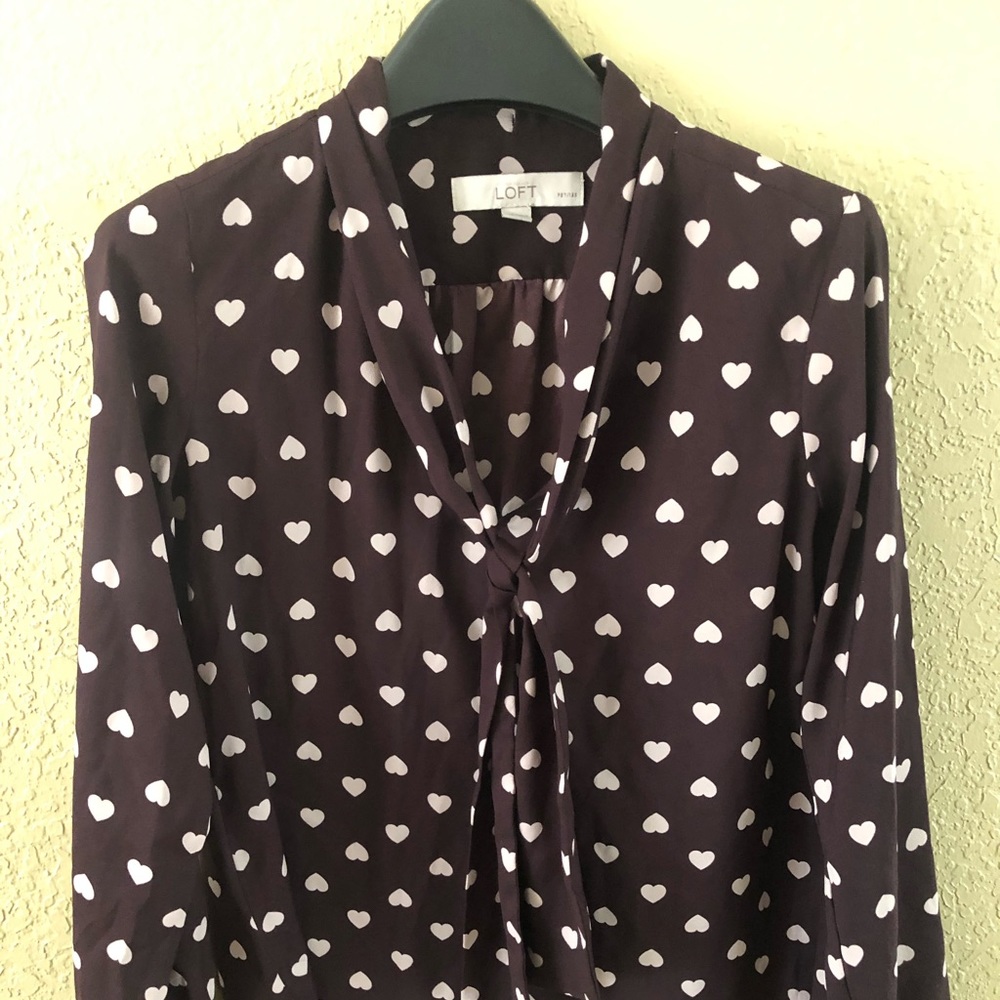 Ann Taylor xxs petite silk burgundy top shirt